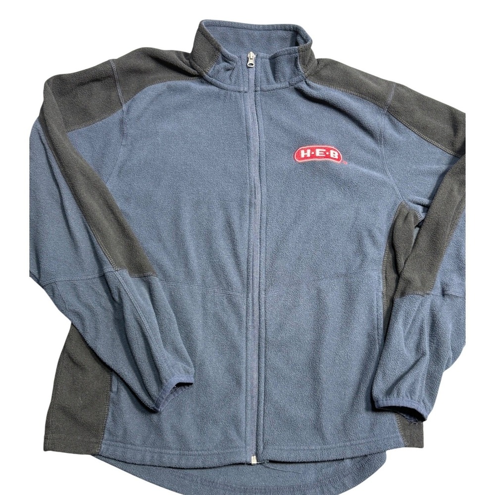 HEB Fleece Jacket Blue Gray Full Zip Logo Work Uniform Outerwear Mens Medium
